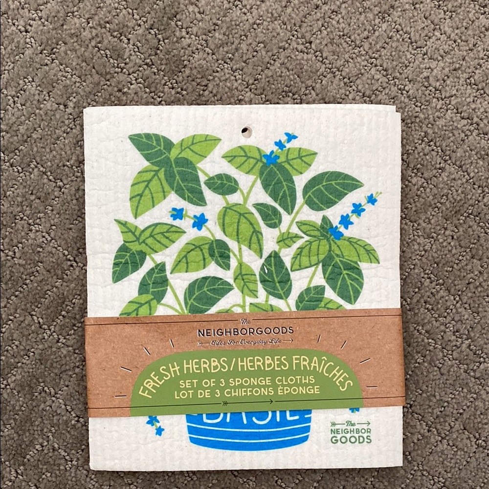 Fresh Herbs Sponge Cloth Set - Green and Blue